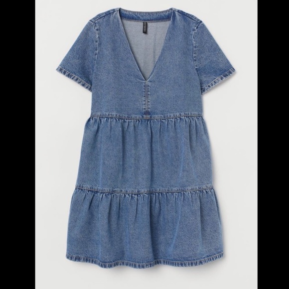 H&M tiered denim babydoll dress XS worn once - Picture 2 of 3